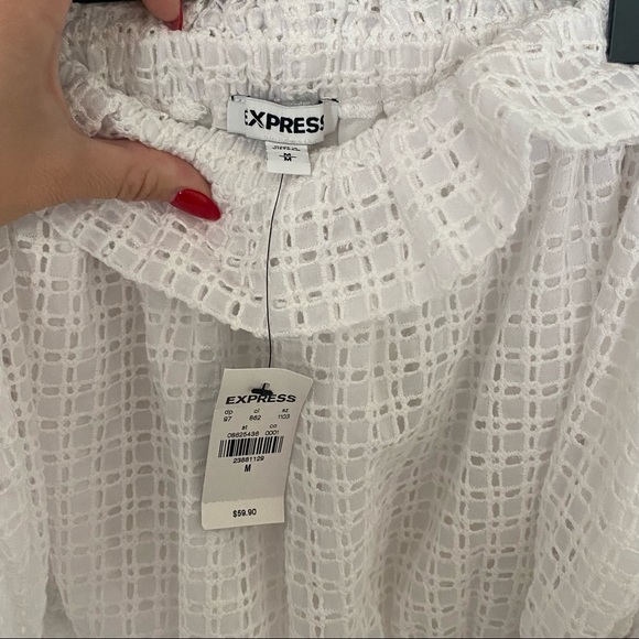 Express Off Shoulder Ruffle Eyelet Lace Top - Picture 3 of 6